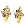 Argolla Pequeña 02.196.0002.2.15 Oro Laminado, Diseño de Flor, con Multicolor Zirconia Cubica, Pulido, Tono Dorado