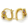 Argolla Pequeña 02.196.0002.2.15 Oro Laminado, Diseño de Flor, con Multicolor Zirconia Cubica, Pulido, Tono Dorado