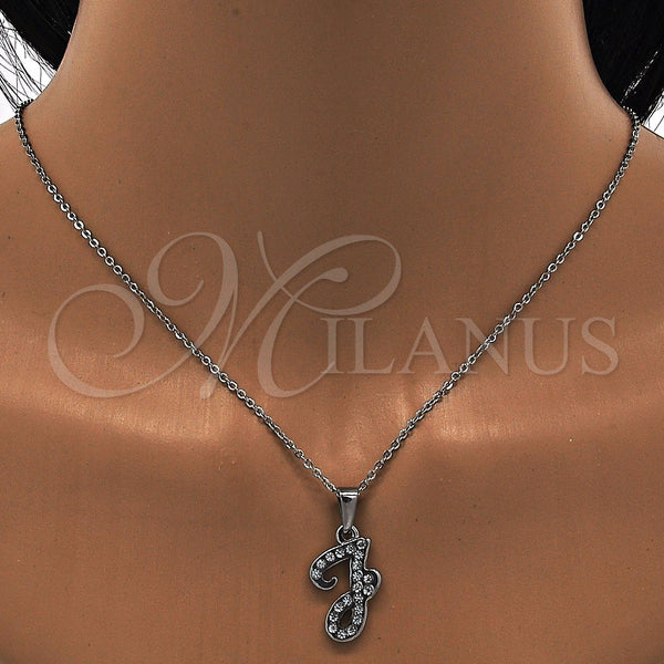 Collares con Dije 04.238.0032.18 Acero Inoxidable, Diseño de Iniciales y Rolo, con Blanca Cristal, Pulido, Tono Plateado (01 MM Thickness, 18 Inches Length)