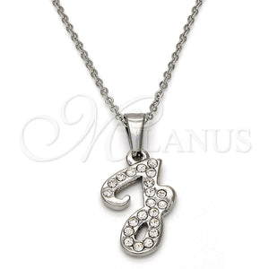 Collares con Dije 04.238.0032.18 Acero Inoxidable, Diseño de Iniciales y Rolo, con Blanca Cristal, Pulido, Tono Plateado (01 MM Thickness, 18 Inches Length)
