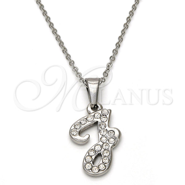 Collares con Dije 04.238.0032.18 Acero Inoxidable, Diseño de Iniciales y Rolo, con Blanca Cristal, Pulido, Tono Plateado (01 MM Thickness, 18 Inches Length)