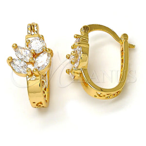 Argolla Pequeña 02.196.0080.15 Oro Laminado, Diseño de Oja, con Blanca Zirconia Cubica, Pulido, Tono Dorado