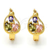 Argolla Pequeña 02.196.0068.1.15 Oro Laminado, Diseño de Gota, con Multicolor Zirconia Cubica, Pulido, Tono Dorado