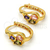 Argolla Pequeña 02.196.0068.1.15 Oro Laminado, Diseño de Gota, con Multicolor Zirconia Cubica, Pulido, Tono Dorado