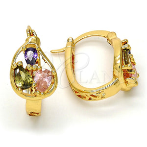 Argolla Pequeña 02.196.0068.1.15 Oro Laminado, Diseño de Gota, con Multicolor Zirconia Cubica, Pulido, Tono Dorado