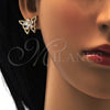 Juego de Arete y Dije de Adulto 10.196.0006 Oro Laminado, Diseño de Mariposa y Flor, con Zirconia Cubica Blanca, Pulido, Tono Dorado
