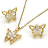 Juego de Arete y Dije de Adulto 10.196.0006 Oro Laminado, Diseño de Mariposa y Flor, con Zirconia Cubica Blanca, Pulido, Tono Dorado