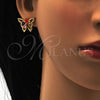 Juego de Arete y Dije de Adulto 10.196.0006.1 Oro Laminado, Diseño de Mariposa y Flor, con Zirconia Cubica Multicolor, Pulido, Tono Dorado