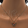 Juego de Arete y Dije de Adulto 10.196.0006.1 Oro Laminado, Diseño de Mariposa y Flor, con Zirconia Cubica Multicolor, Pulido, Tono Dorado