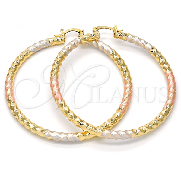 Argolla Grande 02.170.0108.1.60 Oro Laminado, Diseño de Torcido y Hueco, Pulido, Tres Tonos