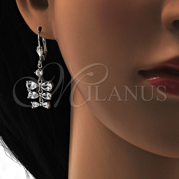 Arete Largo 02.205.0050.5 Rodio Laminado, Diseño de Gota, con Zirconia Cubica Blanca, Pulido, Rodinado