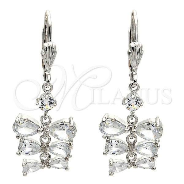 Arete Largo 02.205.0050.5 Rodio Laminado, Diseño de Gota, con Zirconia Cubica Blanca, Pulido, Rodinado