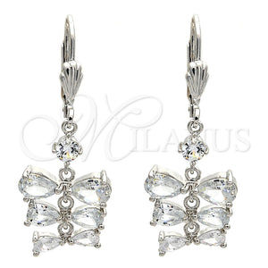 Arete Largo 02.205.0050.5 Rodio Laminado, Diseño de Gota, con Zirconia Cubica Blanca, Pulido, Rodinado