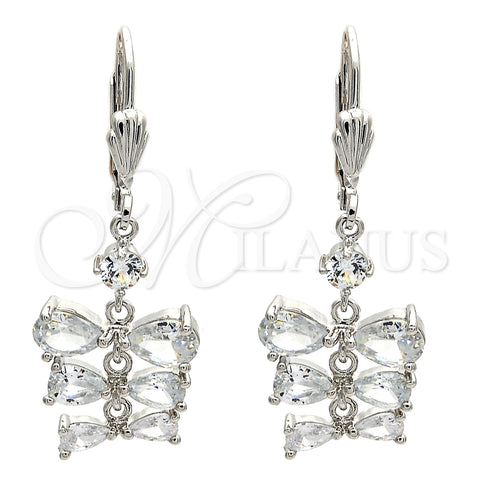 Arete Largo 02.205.0050.5 Rodio Laminado, Diseño de Gota, con Blanca Zirconia Cubica, Pulido, Rodinado