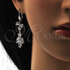 Arete Largo 02.205.0055.5 Rodio Laminado, Diseño de Oja y Corazón, con Zirconia Cubica Blanca, Pulido, Rodinado