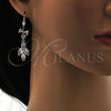 Arete Largo 02.205.0055.5 Rodio Laminado, Diseño de Oja y Corazón, con Zirconia Cubica Blanca, Pulido, Rodinado
