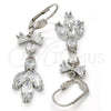 Arete Largo 02.205.0055.5 Rodio Laminado, Diseño de Oja y Corazón, con Zirconia Cubica Blanca, Pulido, Rodinado