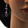 Arete Largo 02.205.0055.8 Rodio Laminado, Diseño de Oja y Corazón, con Zirconia Cubica Amatista y Blanca, Pulido, Rodinado