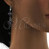 Arete Largo 02.205.0055.8 Rodio Laminado, Diseño de Oja y Corazón, con Zirconia Cubica Amatista y Blanca, Pulido, Rodinado