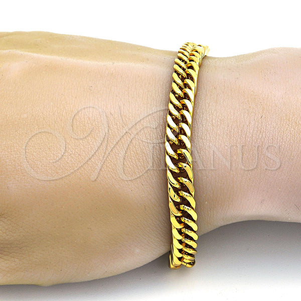 Pulsera Básica 03.256.0001.09 Acero Inoxidable, Diseño de Cubana, Pulido, Tono Dorado (08 MM Thickness, 9 Inches Length)
