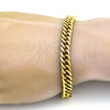 Pulsera Básica 03.256.0001.09 Acero Inoxidable, Diseño de Cubana, Pulido, Tono Dorado (08 MM Thickness, 9 Inches Length)