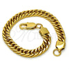 Pulsera Básica 03.256.0001.09 Acero Inoxidable, Diseño de Cubana, Pulido, Tono Dorado (08 MM Thickness, 9 Inches Length)