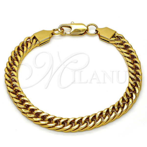 Pulsera Básica 03.256.0001.09 Acero Inoxidable, Diseño de Cubana, Pulido, Tono Dorado (08 MM Thickness, 9 Inches Length)