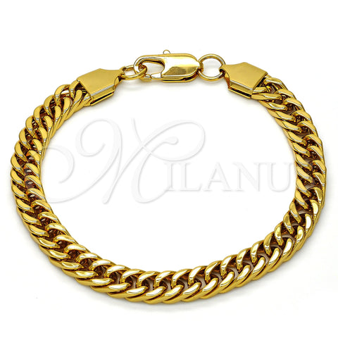 Pulsera Básica 03.256.0001.09 Acero Inoxidable, Diseño de Cubana, Pulido, Tono Dorado (08 MM Thickness, 9 Inches Length)