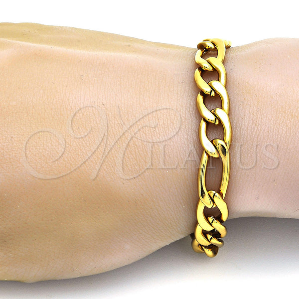 Pulsera Básica 03.256.0002.09 Acero Inoxidable, Diseño de Figaro, Pulido, Tono Dorado (Thickness, 9 Inches Length)