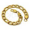 Pulsera Básica 03.256.0002.09 Acero Inoxidable, Diseño de Figaro, Pulido, Tono Dorado (Thickness, 9 Inches Length)