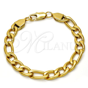 Pulsera Básica 03.256.0002.09 Acero Inoxidable, Diseño de Figaro, Pulido, Tono Dorado (Thickness, 9 Inches Length)