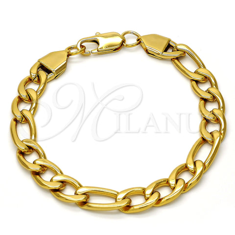 Pulsera Básica 03.256.0002.09 Acero Inoxidable, Diseño de Figaro, Pulido, Tono Dorado (Thickness, 9 Inches Length)