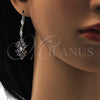 Arete Largo 02.205.0057.8 Rodio Laminado, Diseño de Oja, con Zirconia Cubica Amatista y Blanca, Pulido, Rodinado