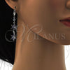 Arete Largo 02.205.0058.7 Rodio Laminado, Diseño de Flor, con Zirconia Cubica Amatista y Blanca, Pulido, Rodinado