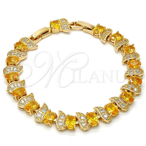 Pulsera Tennis 03.206.0007.10.07 Oro Laminado, con Zirconia Cubica Dorado y Blanca, Pulido, Tono Dorado (Grosor 09 MM, 7 Pulgadas de Largo)