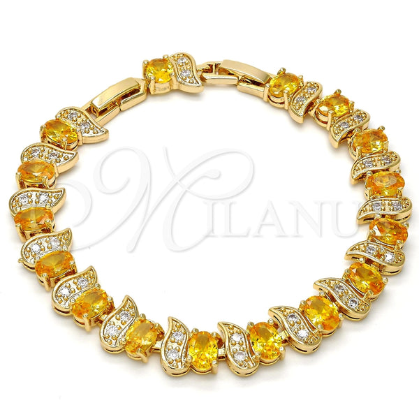Pulsera Tennis 03.206.0007.10.07 Oro Laminado, con Zirconia Cubica Dorado y Blanca, Pulido, Tono Dorado (Grosor 09 MM, 7 Pulgadas de Largo)