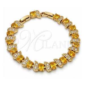 Pulsera Tennis 03.206.0007.10.07 Oro Laminado, con Zirconia Cubica Dorado y Blanca, Pulido, Tono Dorado (Grosor 09 MM, 7 Pulgadas de Largo)
