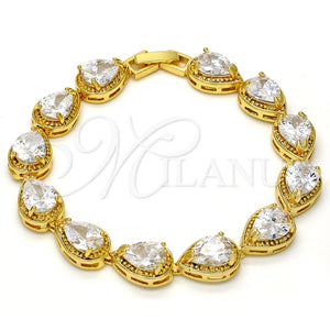 Pulsera Tennis 03.210.0009.07 Oro Laminado, Diseño de Gota, con Blanca Zirconia Cubica, Pulido, Tono Dorado (10 MM Thickness, 7 Inches Length)