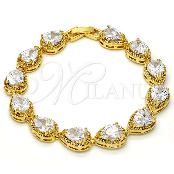 Pulsera Tennis 03.210.0009.07 Oro Laminado, Diseño de Gota, con Blanca Zirconia Cubica, Pulido, Tono Dorado (10 MM Thickness, 7 Inches Length)