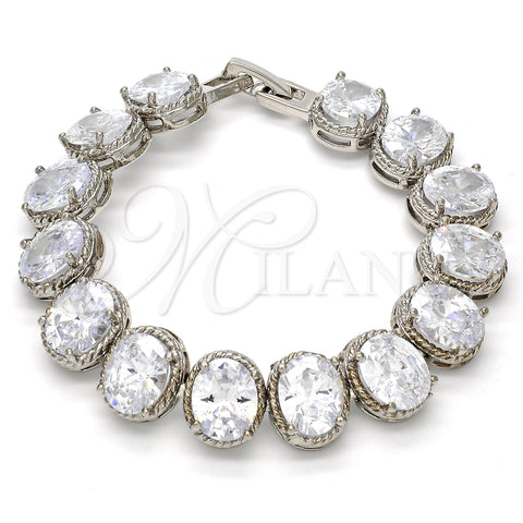 Pulsera Tennis 03.210.0010.1.07 Rodio Laminado, con Zirconia Cubica Blanca, Pulido, Rodinado (Grosor 12 MM, 7 Pulgadas de Largo)