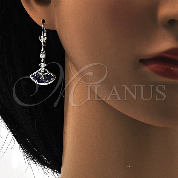 Arete Largo 02.236.0012.5 Rodio Laminado, con Zirconia Cubica Zafiro Azul y Micro Pave Blanca, Pulido, Rodinado