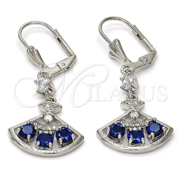 Arete Largo 02.236.0012.5 Rodio Laminado, con Zirconia Cubica Zafiro Azul y Micro Pave Blanca, Pulido, Rodinado