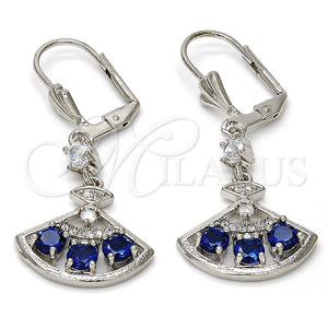 Arete Largo 02.236.0012.5 Rodio Laminado, con Zirconia Cubica Zafiro Azul y Micro Pave Blanca, Pulido, Rodinado