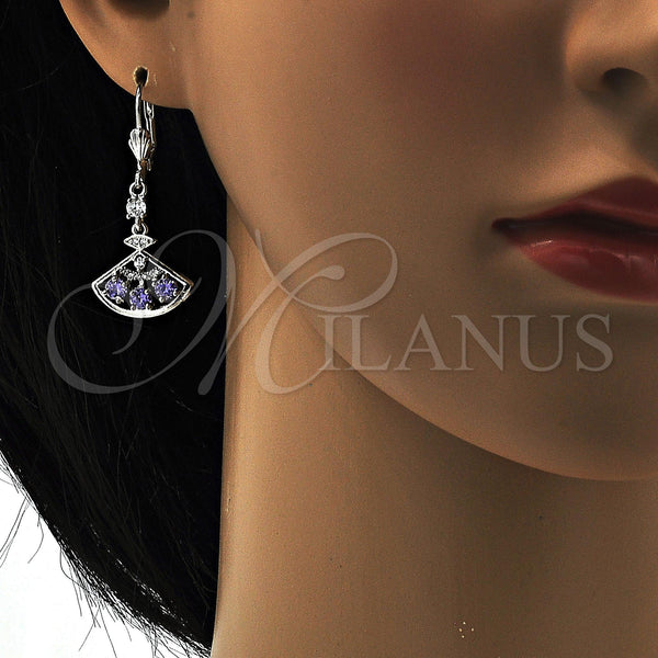 Arete Largo 02.236.0012.7 Rodio Laminado, con Zirconia Cubica Amatista y Micro Pave Blanca, Pulido, Rodinado