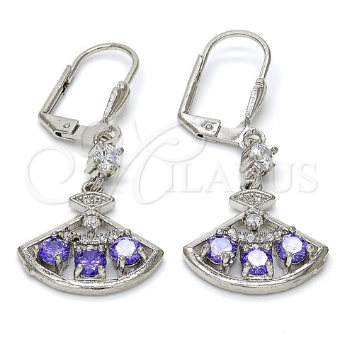 Arete Largo 02.236.0012.7 Rodio Laminado, con Amatista Zirconia Cubica and Blanca Micro Pave, Pulido, Rodinado