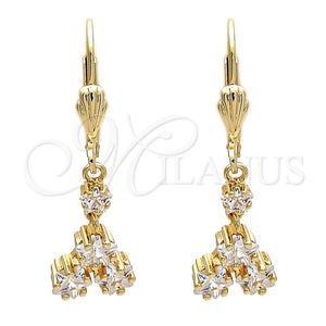Arete Largo 02.236.0021 Oro Laminado, Diseño de Estrella, con Blanca Zirconia Cubica, Pulido, Tono Dorado