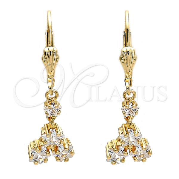 Arete Largo 02.236.0021 Oro Laminado, Diseño de Estrella, con Blanca Zirconia Cubica, Pulido, Tono Dorado