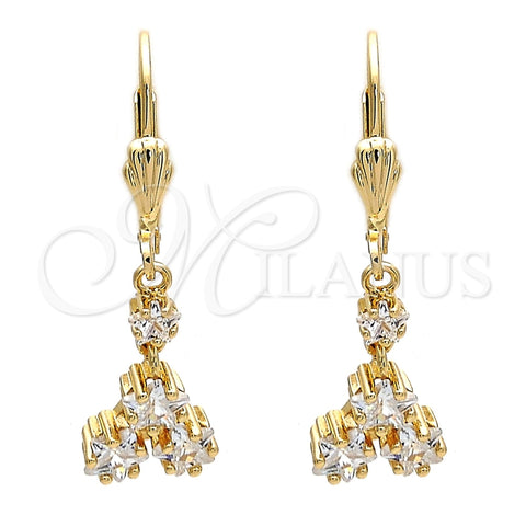 Arete Largo 02.236.0021 Oro Laminado, Diseño de Estrella, con Blanca Zirconia Cubica, Pulido, Tono Dorado