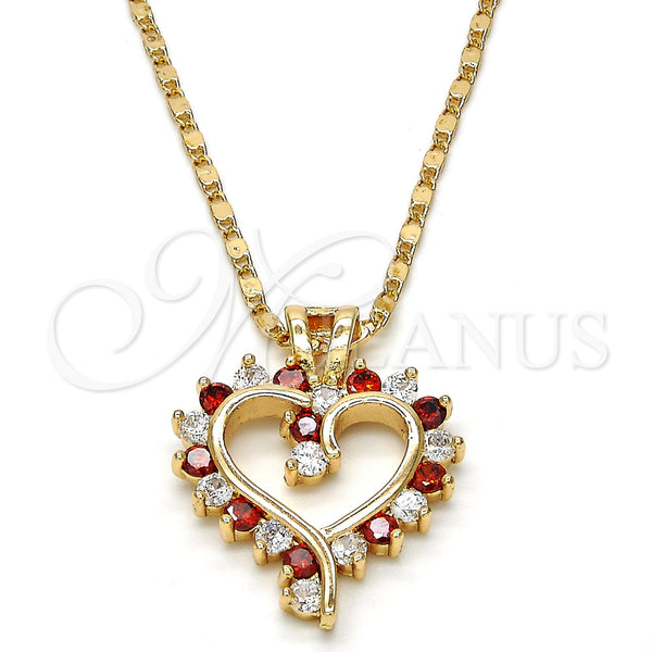 Collares con Dije 04.210.0001.2.18 Oro Laminado, Diseño de Corazón, con Granate and Blanca Zirconia Cubica, Pulido, Tono Dorado (02 MM Thickness, 18 Inches Length)