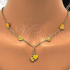 Juego de Arete y Dije de Nino 06.60.0003.2 Oro Laminado, Diseño de Corazón, con Cristal Blanca, Esmaltado Amarillo, Tono Dorado